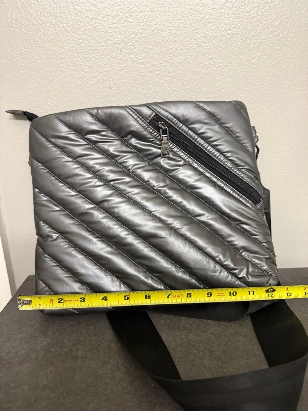 THINK ROYLN Metallic Gray Quilted Messenger Crossbody